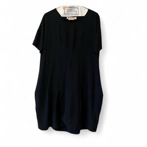 Marni FW 2008 Black midi cocoon dress with pockets viscose 38